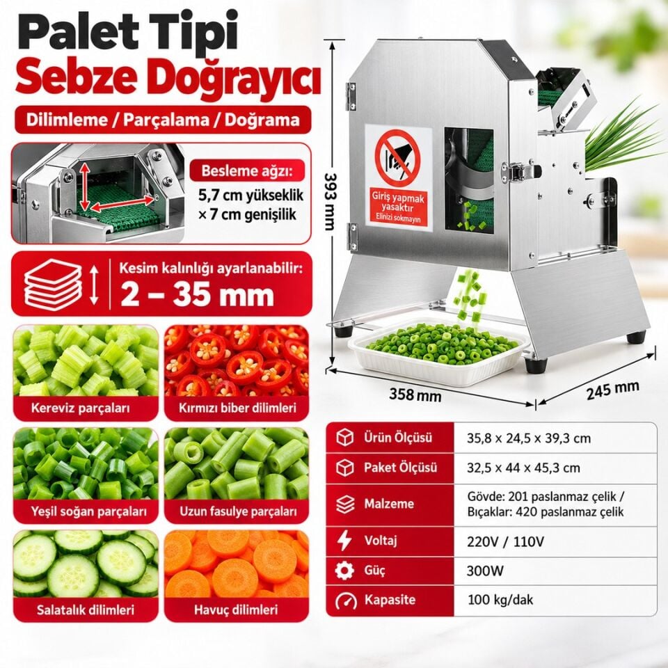 Sunup SN-39344 300W Ayarlanabilir Kesim Kalınlıklı Otomatik Bantlı Sebze Doğrama Makinesi