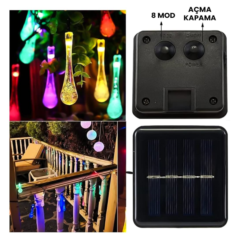 Powermaster PM-29077 8 Modlu Solar 5M Renkli Su Damlası LED