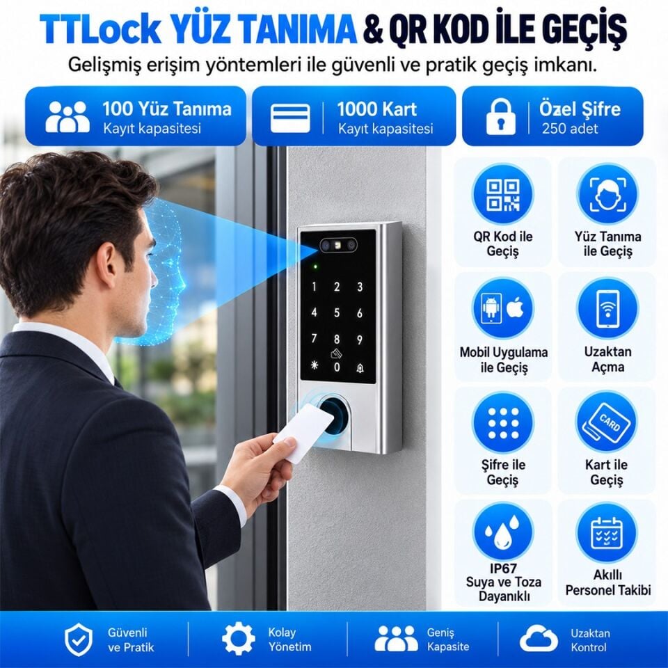 Novacom NC-SKV5QR-WP Kart Şifre Yüz Tanıma QR Kodlu Akıllı Geçiş Terminali