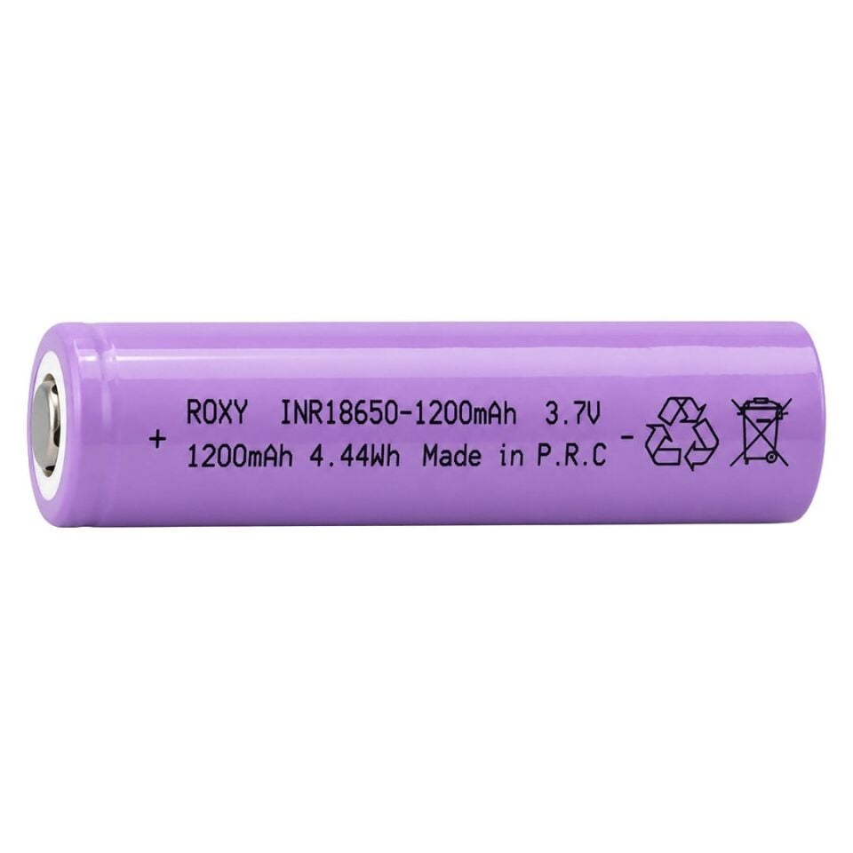 Roxy INR18650 3.7V 1200Mah 3C 4.44Wh Li-Ion Düz Kafa Başlıksız Şarjlı Pil