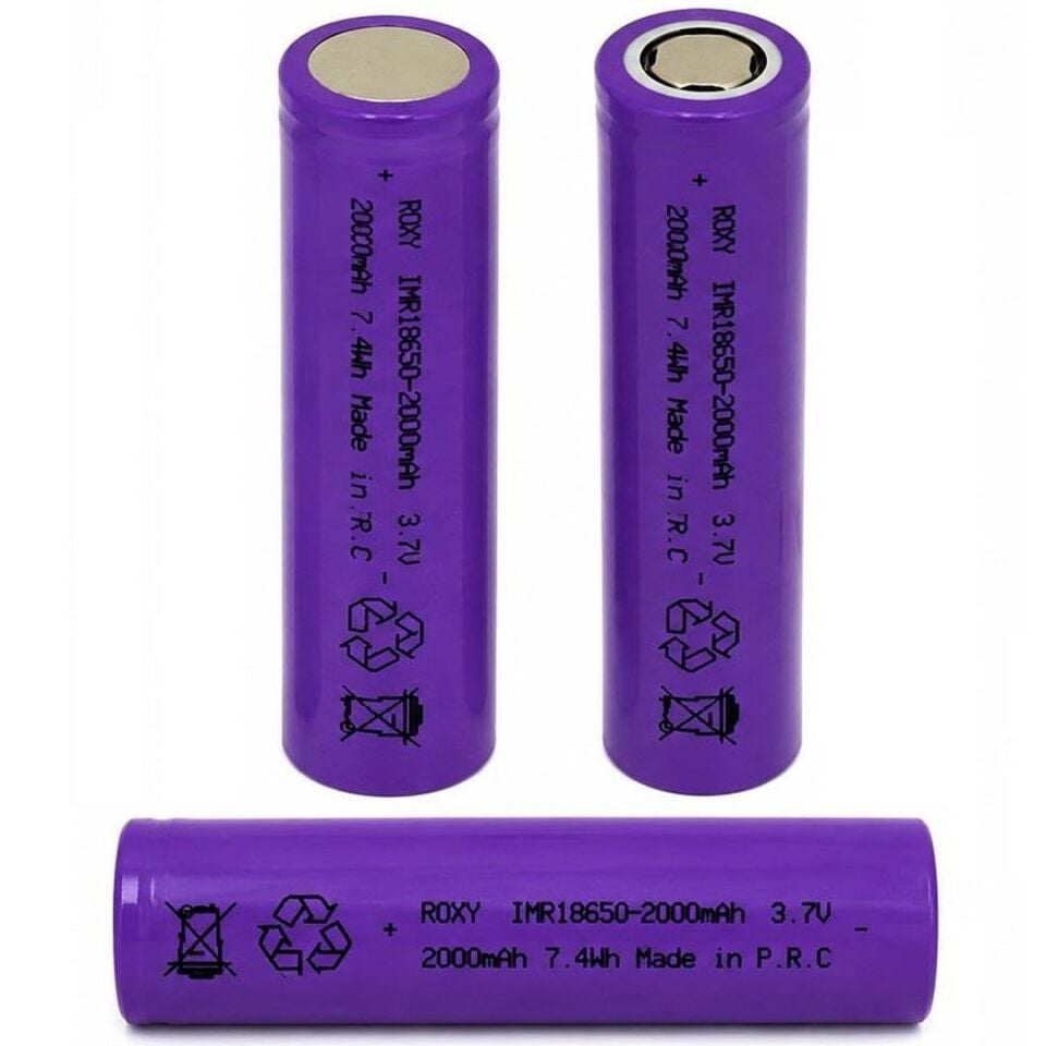 Roxy INR18650 3.7V 2000Mah 3C 7.4Wh Li-Ion Düz Kafa Başlıksız Şarjlı Pil