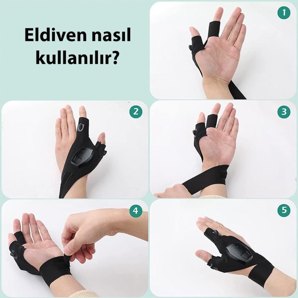 Powermaster PM-29267 Tamir - Mekanik İş - Balıkçı Şarjlı Parmak Led Aydınlatma Çalışma Eldiveni