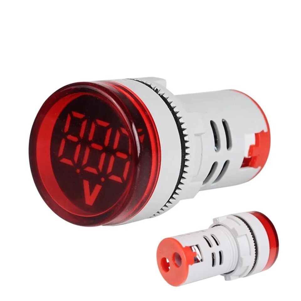 Intercom AD22-22V-DC 22MM Kırmızı Mini Yuvarlak Dijital DC Volt Ölçer