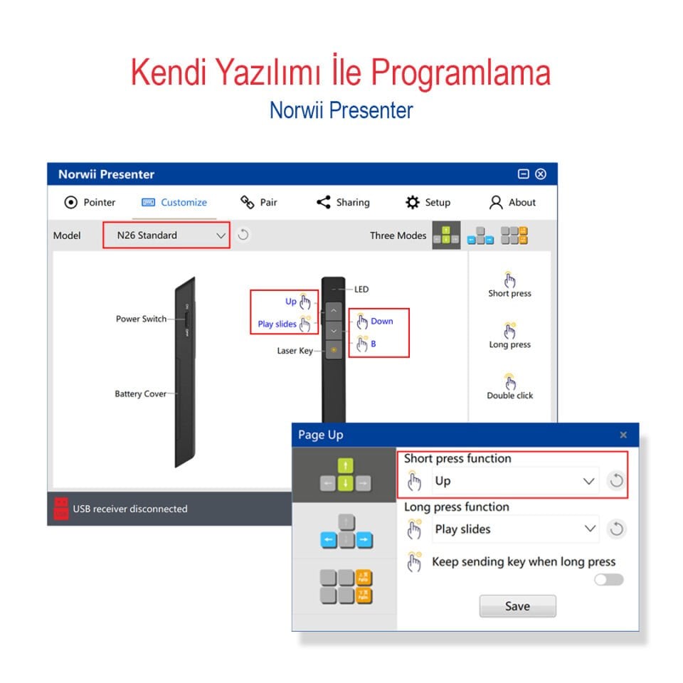 Norwii N26 2.4Ghz USB Kablosuz Profesyonel Sunum Kumandası
