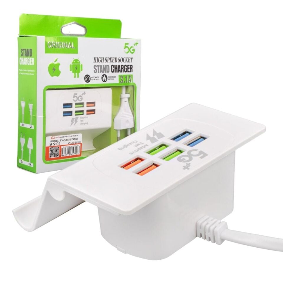 Powermaster PM-21193 6 USB'li 3.1A Akıllı Şarj Standı