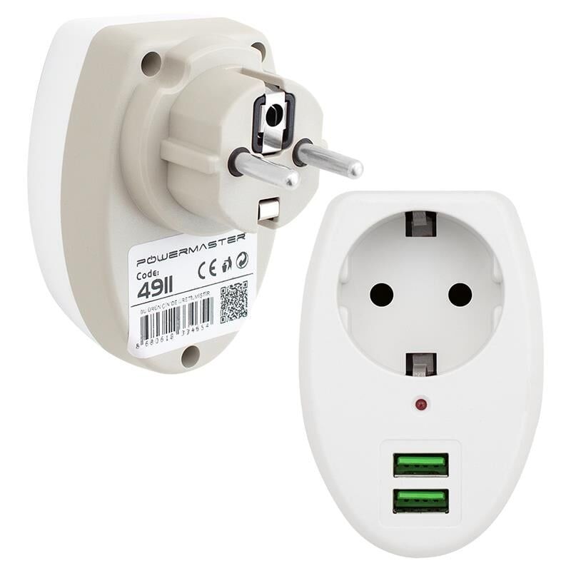 Powermaster PM-4911 2 Usb Girişli Tekli Termal Priz