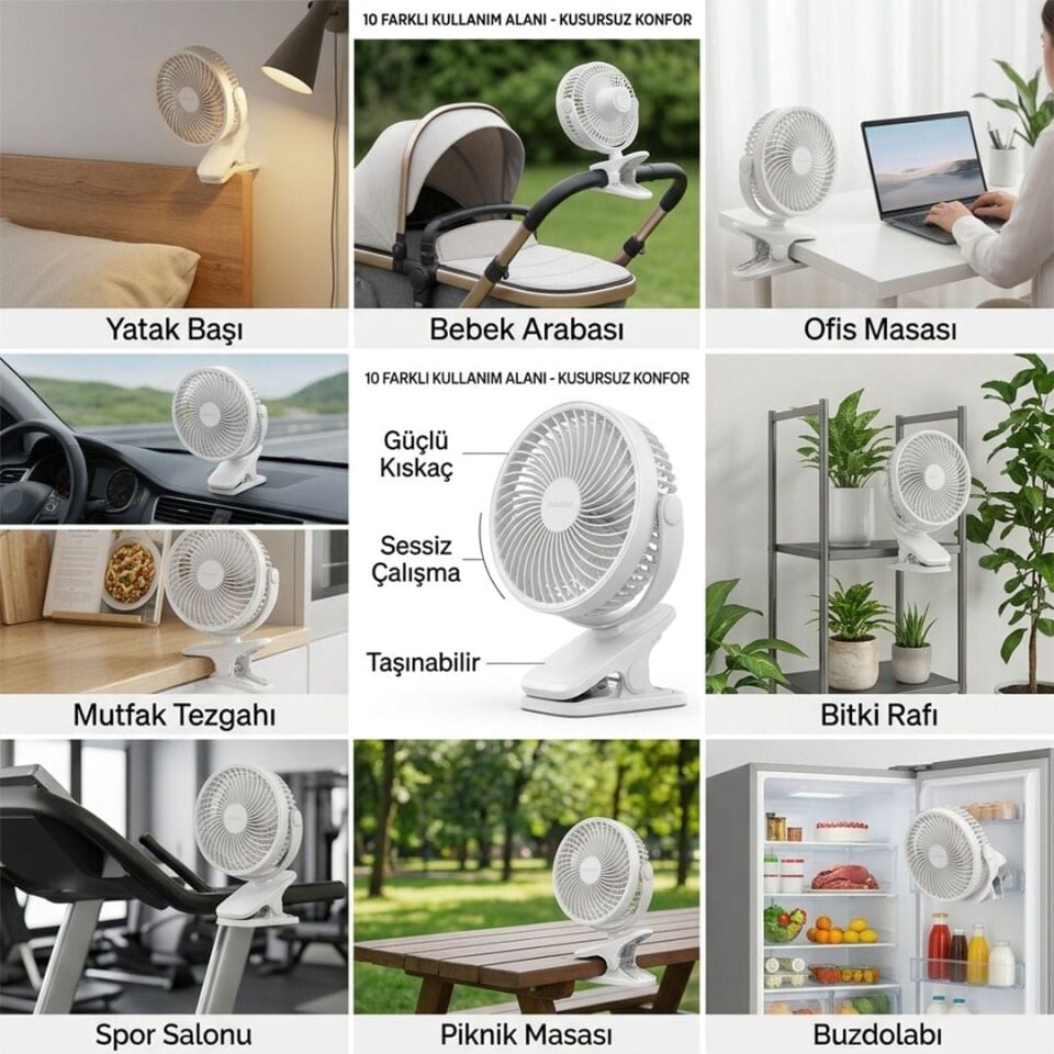 PowerMaster PM-25087 Beyaz Şarjlı Klipsli USB Fan Vantilatör