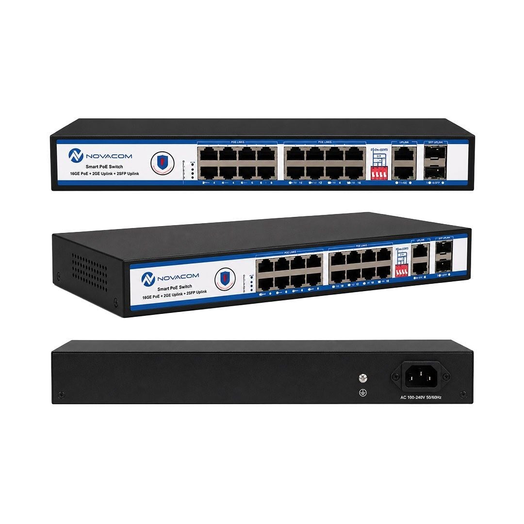 Novacom NVC-PSEG1622 16 Port 10/100/1000 Mbps 300 Watt Full Gigabit Metal Kasa Poe Switch