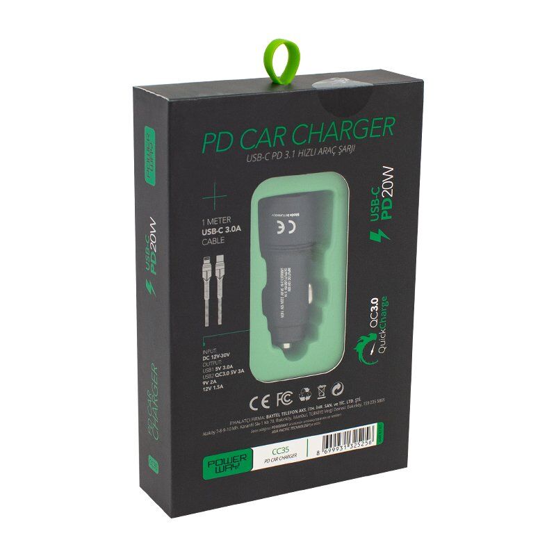 Powerway CC35 Yeni Nesil USB-C (iPhone To Type-C) Araç Şarj Seti