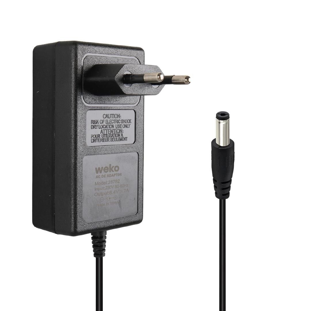 Weko 8.4 Volt - 2 Amper 5.5X2.5Mm Uçlu Priz Tip Kırmızı Yeşil Ledli Yerli Üretim Akü Şarj Adaptörü