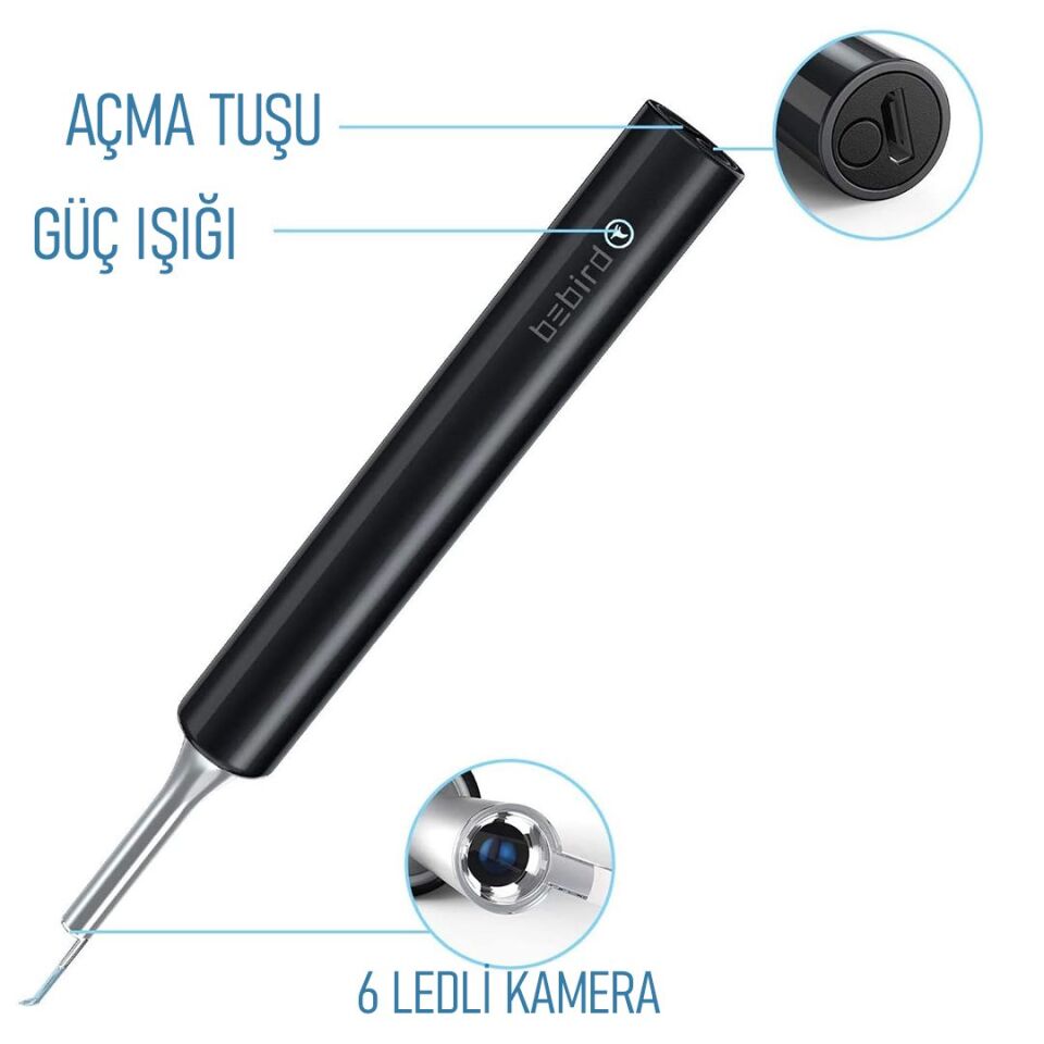 Bebird T5 Şarjlı Wifi Görüntülü Kulak Temizleyici Siyah Renk