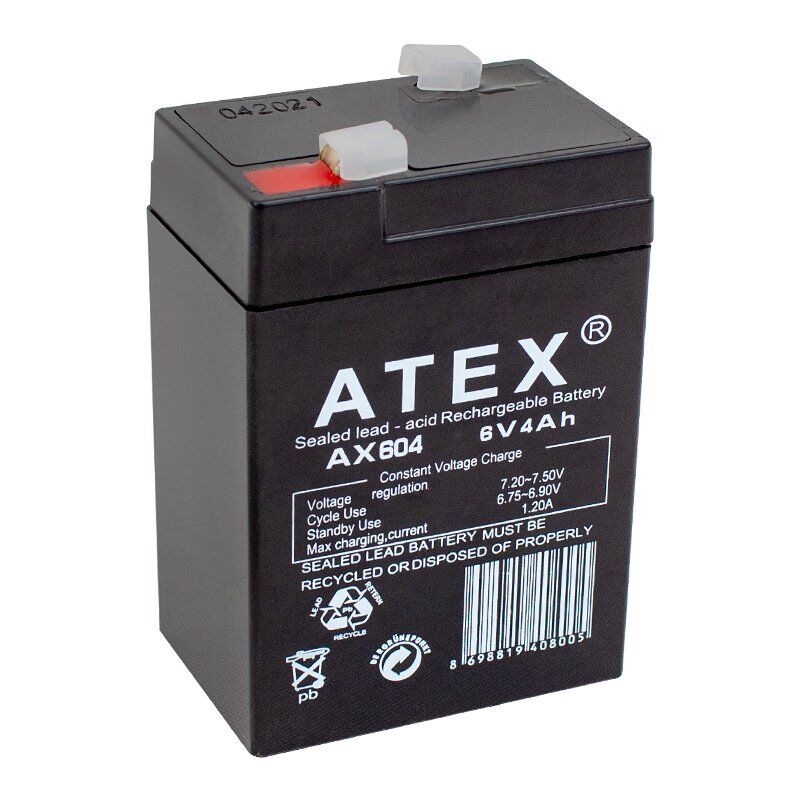 Atex AX604 6 Volt 4 AH Işıldak Aküsü (70X48X101 Mm)