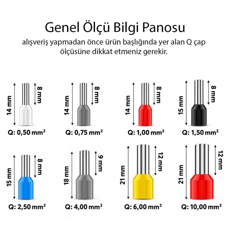 Powermaster PM-39084 0.75Mm Gri İzoleli Kablo Ucu Sıkma Yüksük Terminali