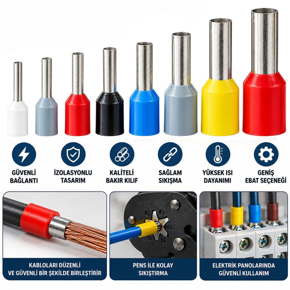Powermaster PM-39083 0.50Mm Beyaz İzoleli Kablo Ucu Sıkma Yüksük Terminali