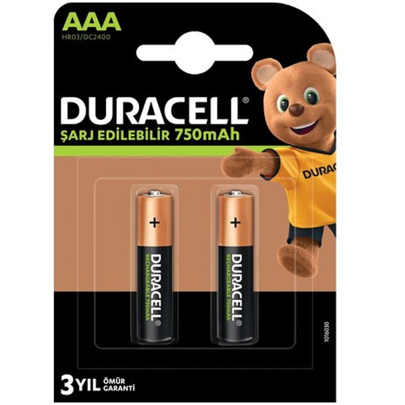 Duracell 750 mA Şarjlı AAA İnce Kalem Pil (2'li Paket)