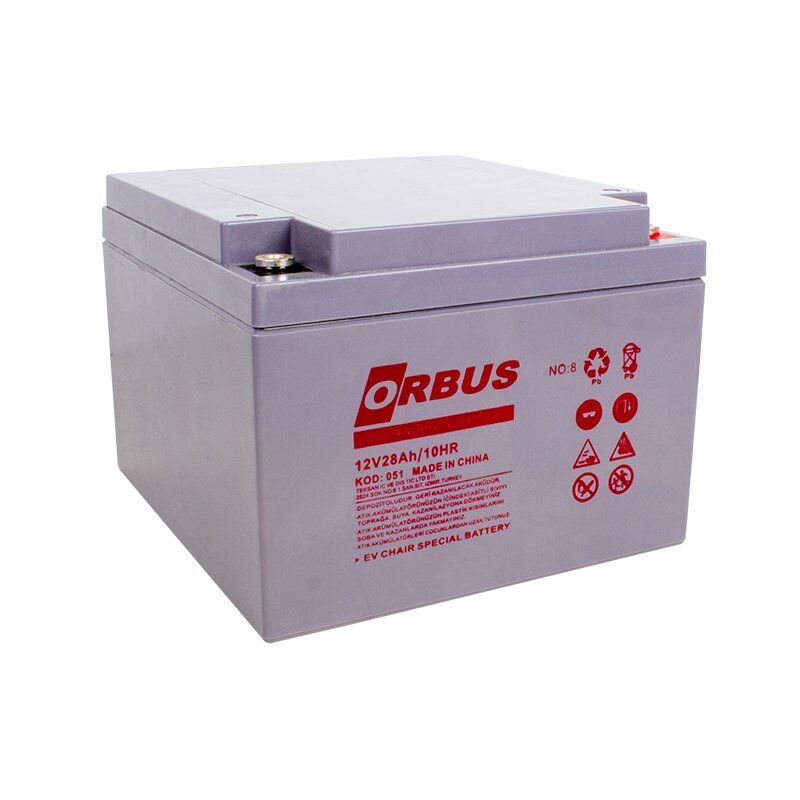 Orbus 12 Volt 28 Amper Yatık Tip Engelli Araç Aküsü