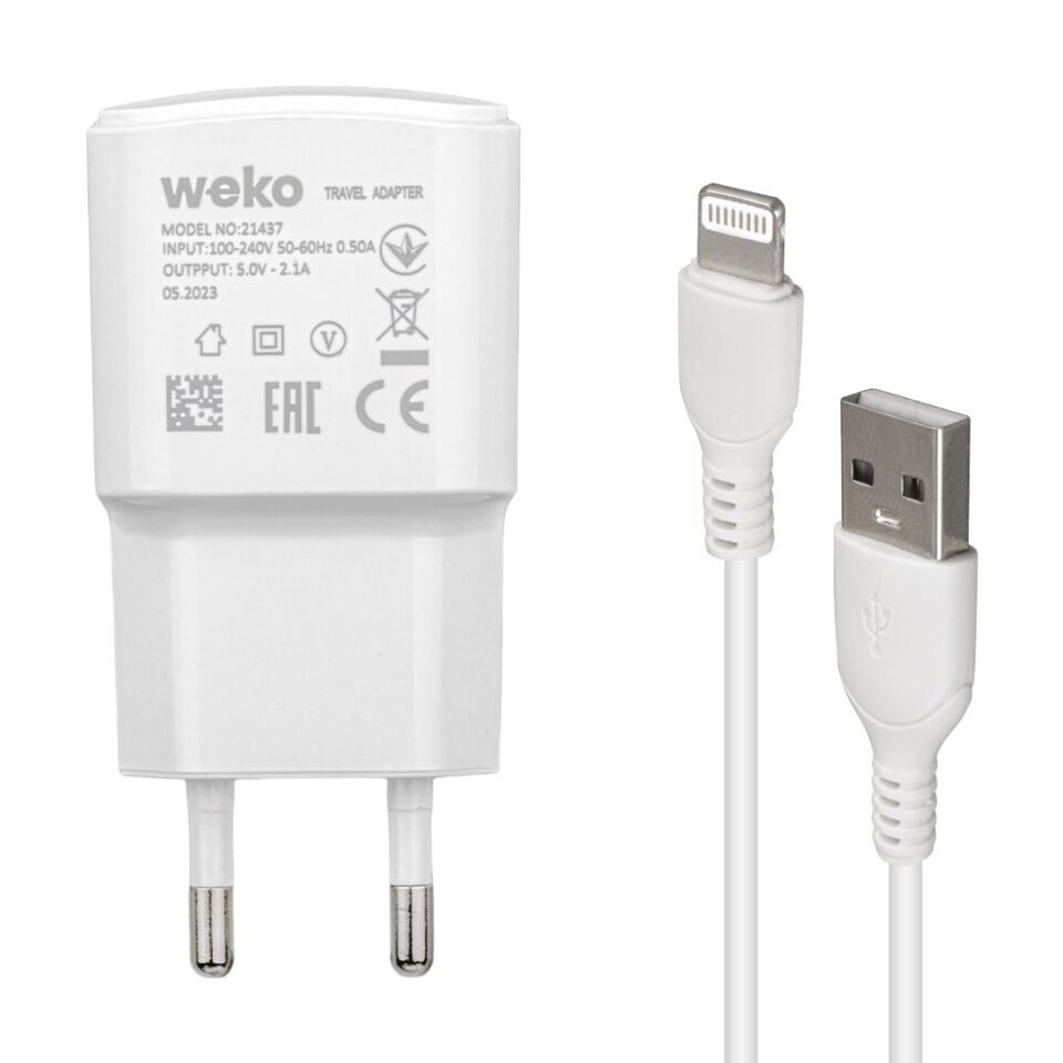 Weko WK-21437 2.1 Amper Telefon Şarj Adaptörü + Lightning Kablo