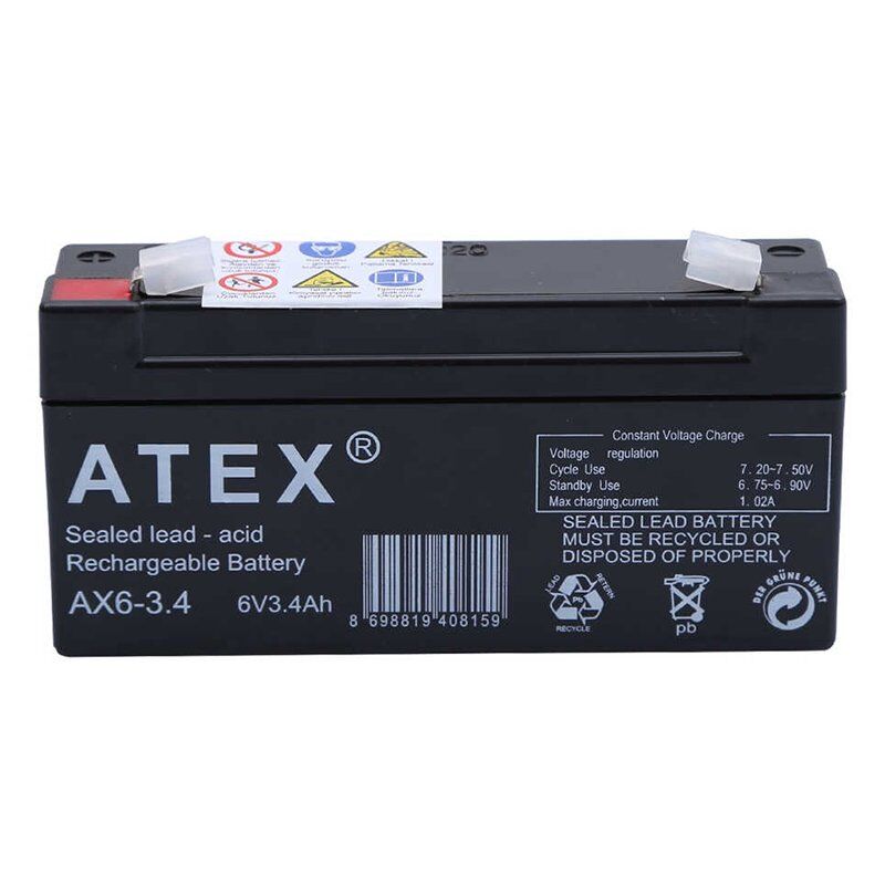 Atex AX6-3.4 6 Volt 3.4 Amper Yatık Akü