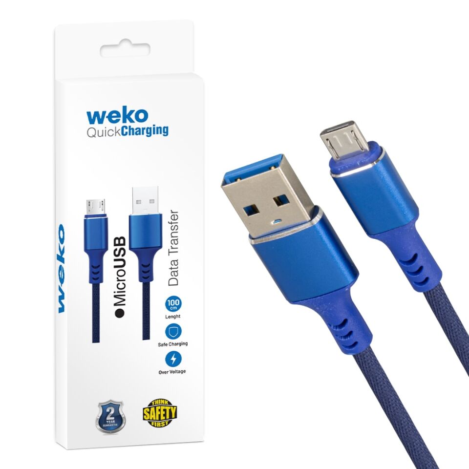 Weko WK-22023 USB To Micro USB Örgülü Lacivert Telefon Şarj Kablosu