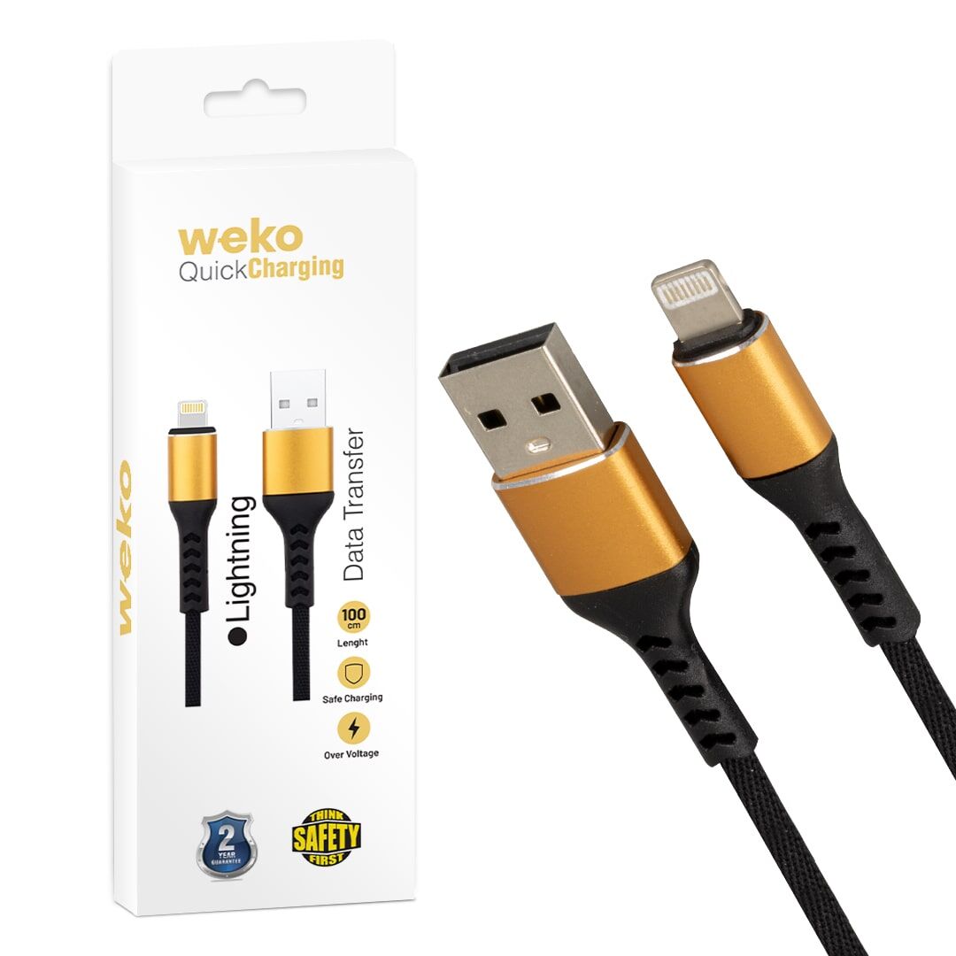 Weko WK-22025 USB To Lightning Örgülü Siyah Telefon Şarj Kablosu