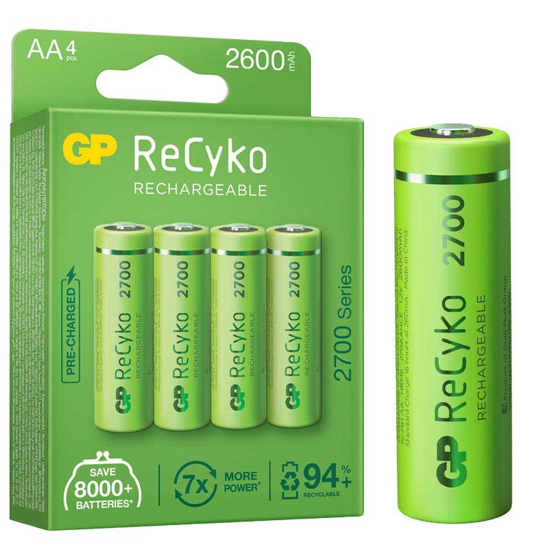GP Recyko AA 2600 mAh Şarjlı 4'lü Pil GP270AAHCE-2EB4