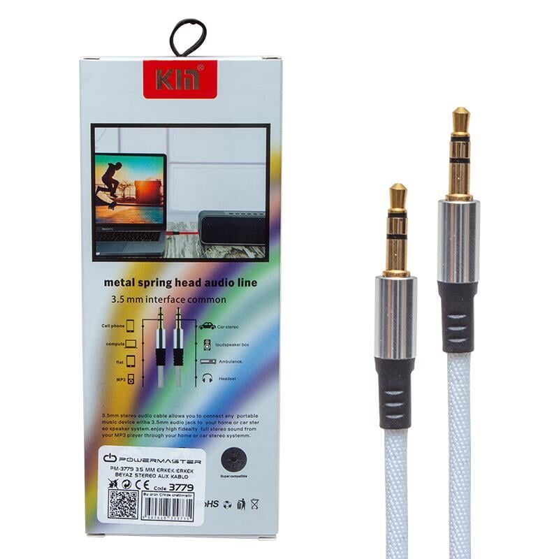 Powermaster 3.5 Mm Erkek/Erkek Beyaz Stereo Aux Kablo