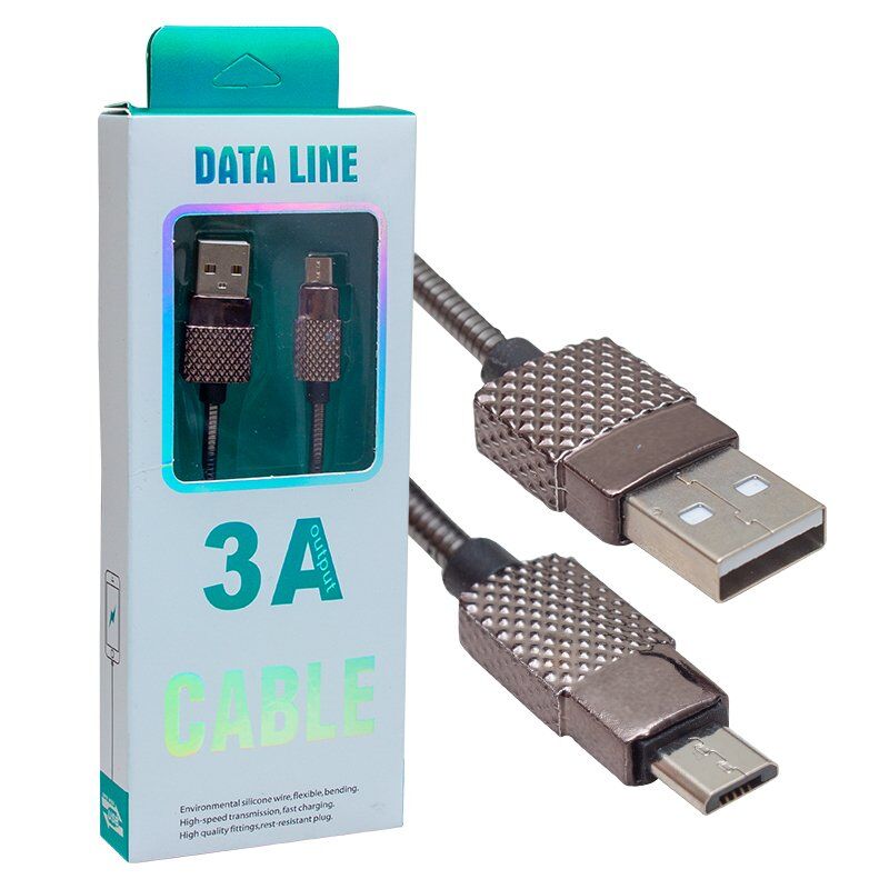 Powermaster Metal Yaylı 3 Amper Micro USB Şarj ve Data Kablosu