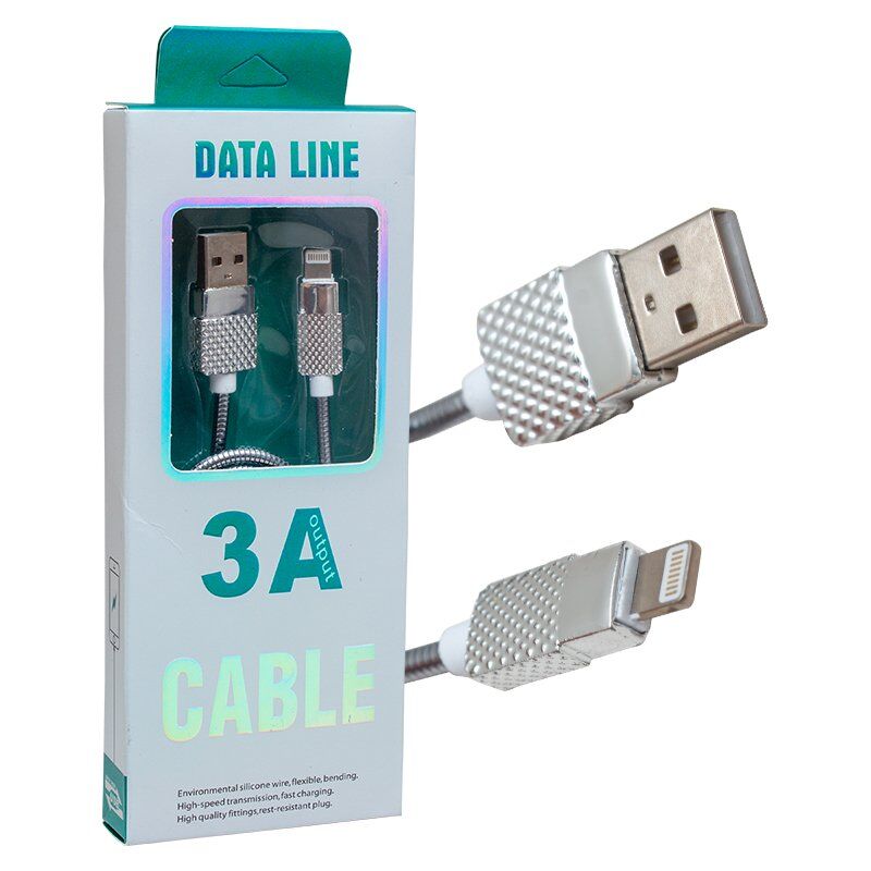 Powermaster Metal Yaylı 3 Amper Lightning USB Şarj ve Data Kablosu