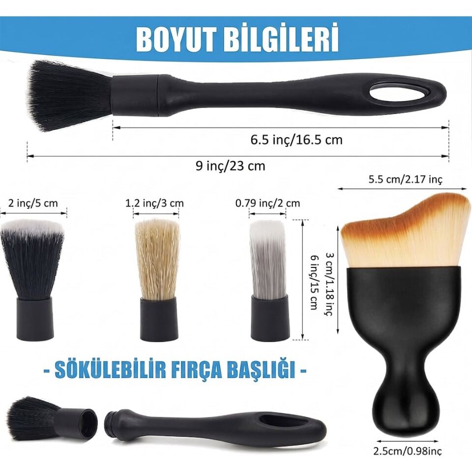 Sunup Çok Fonksiyonlu 5'Li Oto Detay Temizleme Fırça Seti