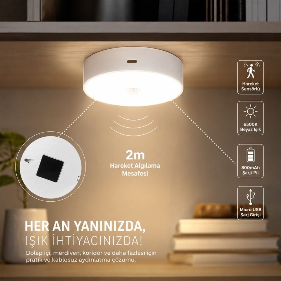 Powermaster MX-T06 Hareket Sensörlü Şarjlı 6500K Led Lamba