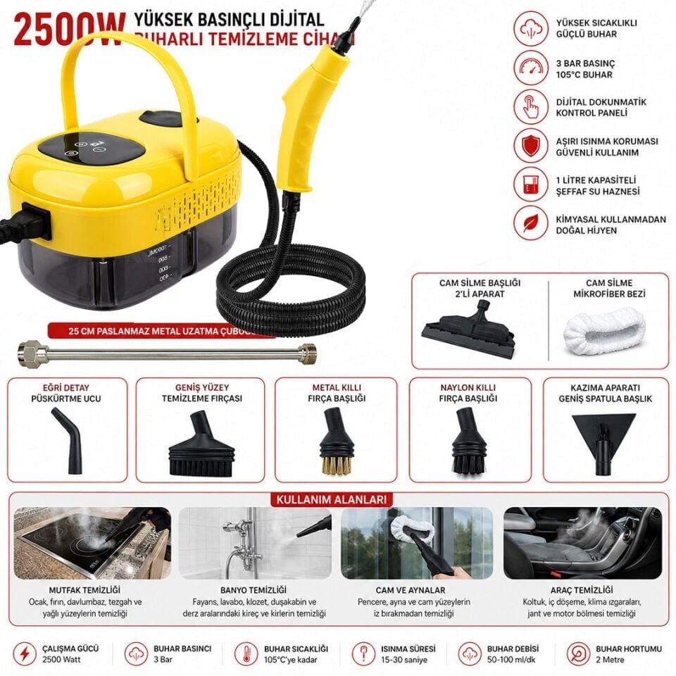 Sunup SN-37875 2500W Yüksek Basınçlı Ayarlanabilir Dijital Buharlı Temizleme Cihazı