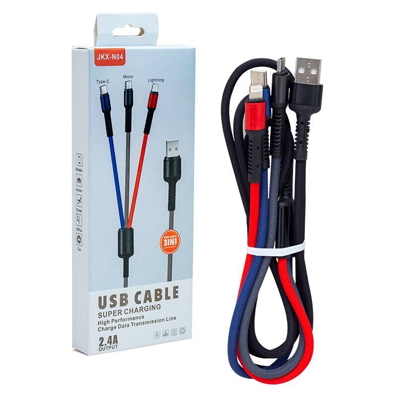Powermaster JKX-44 Usb To Micro Usb Type-C Lightning 3’lü 2.4 Amper Şarj Kablosu