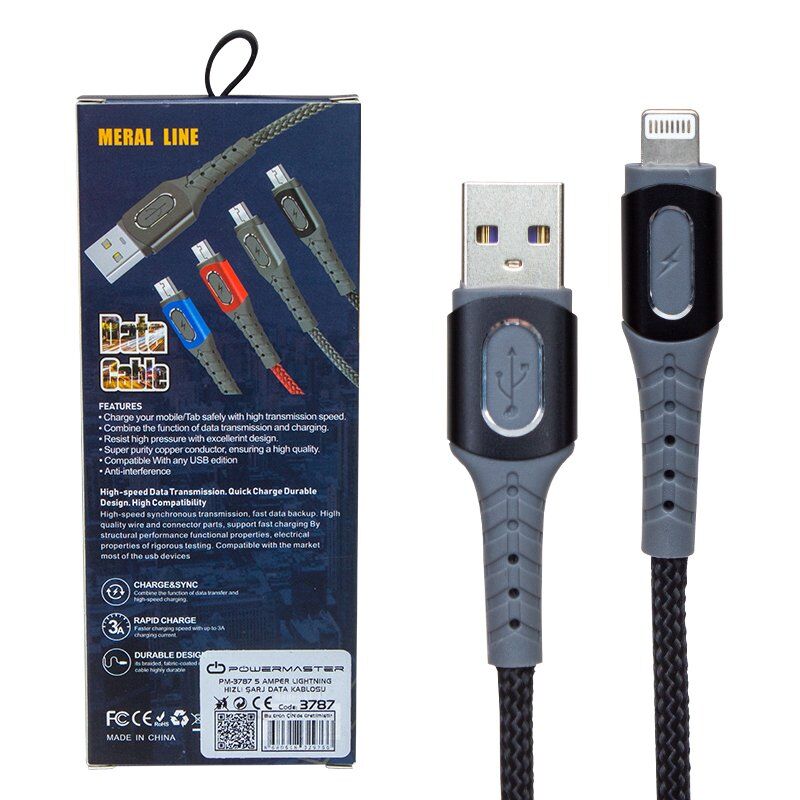 Powermaster PM-3787 5 Amper Lightning Hızlı Şarj Data Kablosu