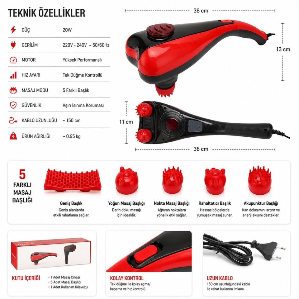 Powermaster PM-24616 İki Kademeli 5 Başlıklı Masaj Aleti