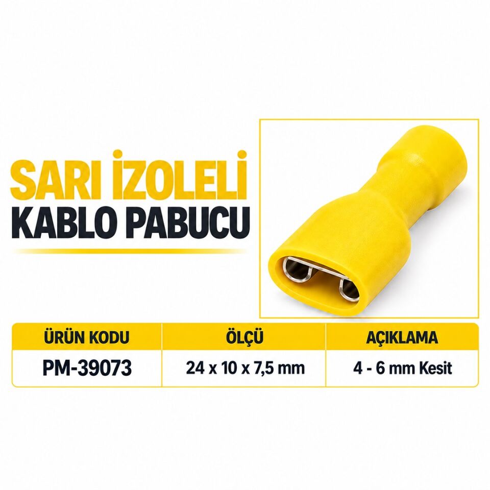 Powermaster PM-39073 4-6Mm2 Kesit 24X10x7,5Mm Soket Sarı İzoleli Kablo Pabucu
