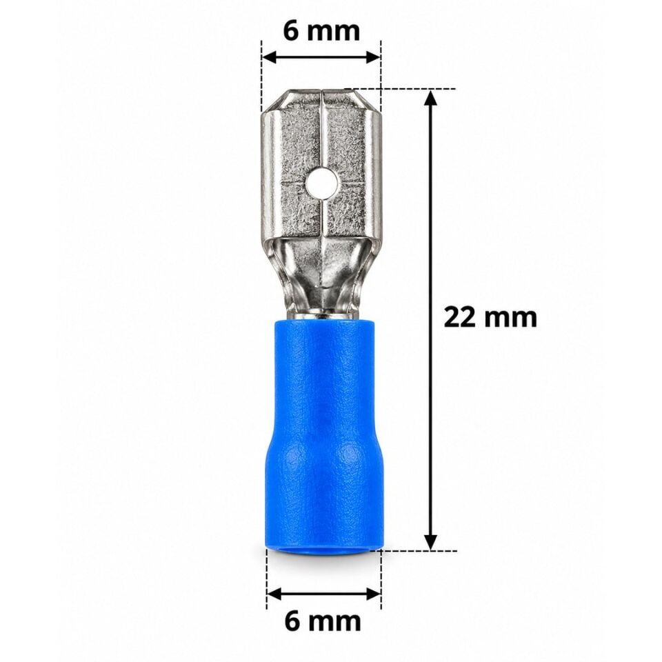 Powermaster PM-39061 1,5-2,5Mm2 Kesit 22X6x6mm Soket Mavi İzoleli Kablo Pabucu