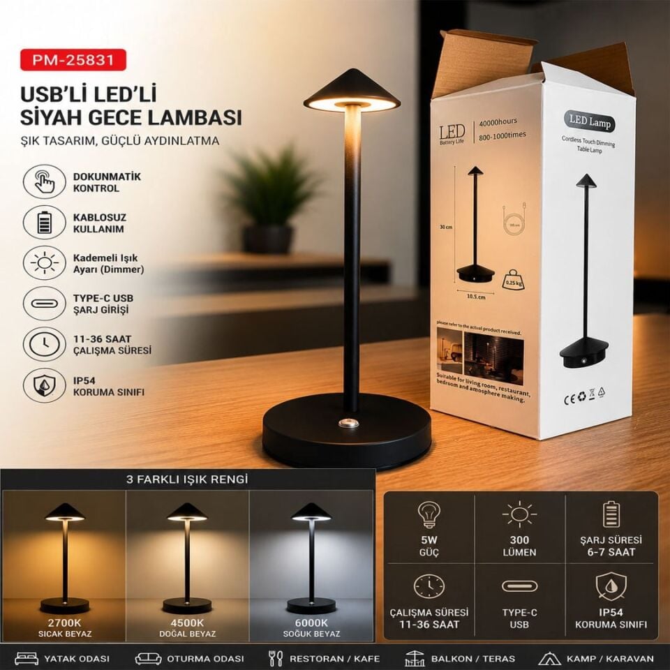 PowerMaster PM-25831 Siyah USB'li Led Gece Lambası