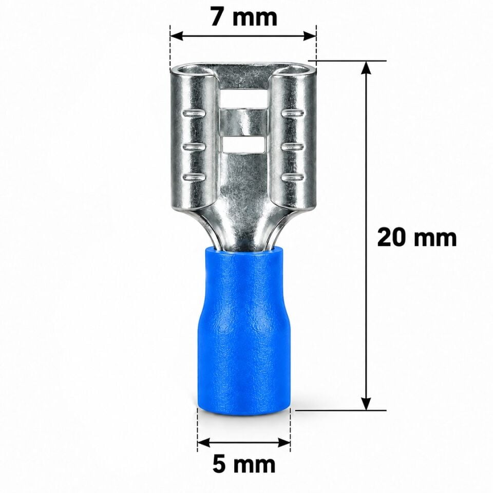 Powermaster PM-39057 1,5-2,5Mm2 Kesit 20X7x5mm Soket Mavi İzoleli Kablo Pabucu