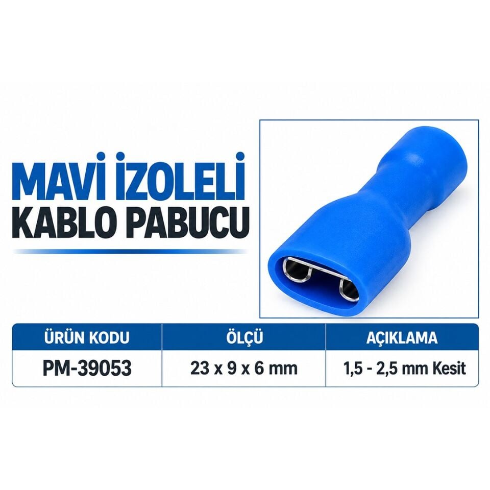 Powermaster PM-39053 1,5-2,5Mm2 Kesit 24X9x6mm Soket Mavi İzoleli Kablo Pabucu