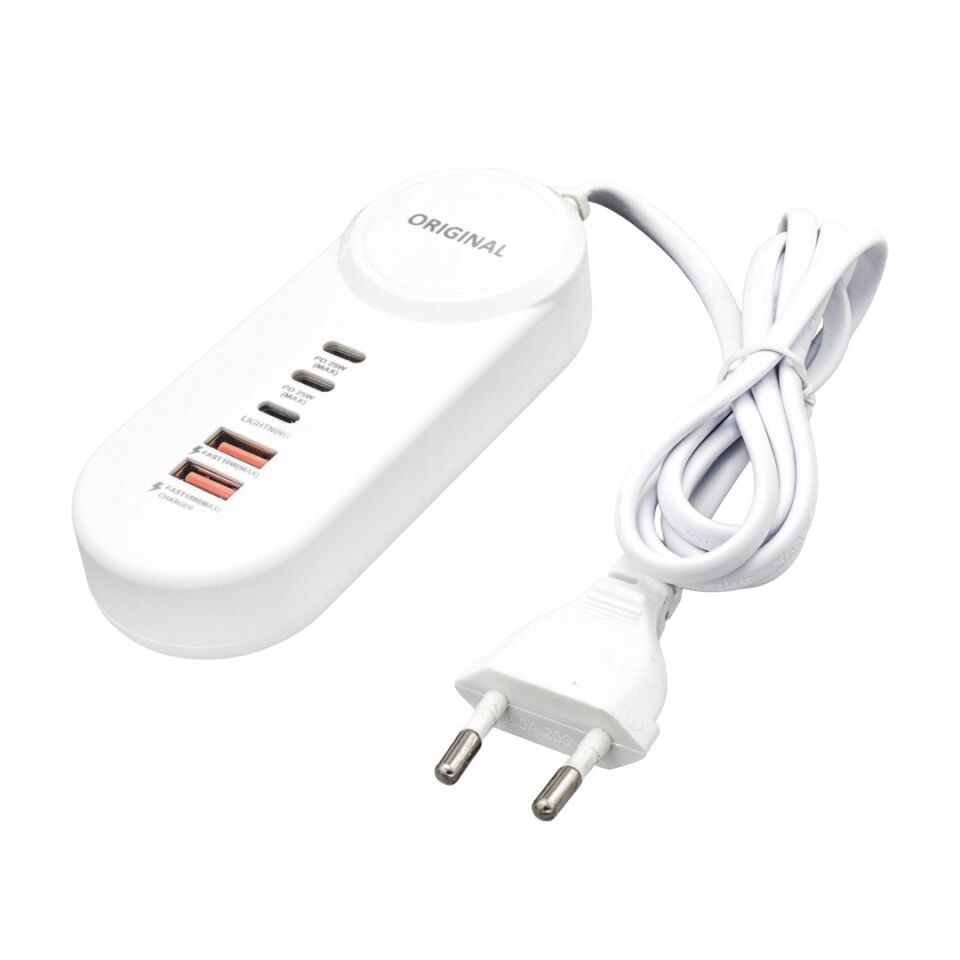 Powermaster PM-20659 25W PD Lightning + 2 Type-C + 2 USB Şarj Adaptör