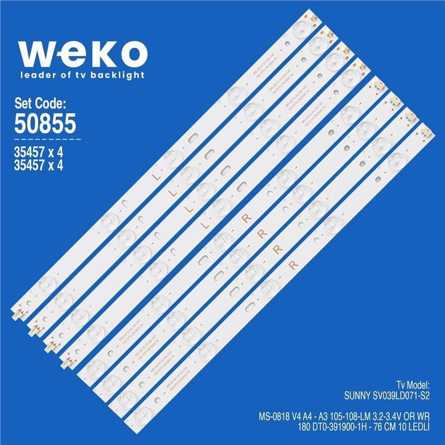Wkset-5855 35457X4 Ms-0818 V4 A4 180 Dt0-391900-1H 4 Adet Led Bar (Bölünmüş 8 Adet)
