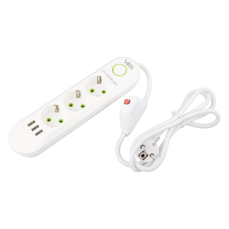 Vea VA-21558 3'lü 3 USB'li 1.5 Metre Akım Korumalı Priz