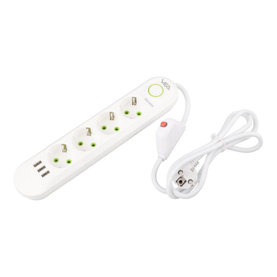 Vea VA-21560 4'lü 3 USB'li 1.5 Metre Akım Korumalı Priz