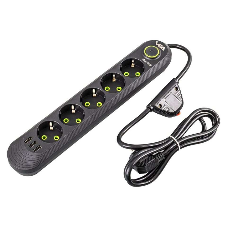 Vea VA-21561 5'li 3 USB'li 1.5 Metre Akım Korumalı Priz