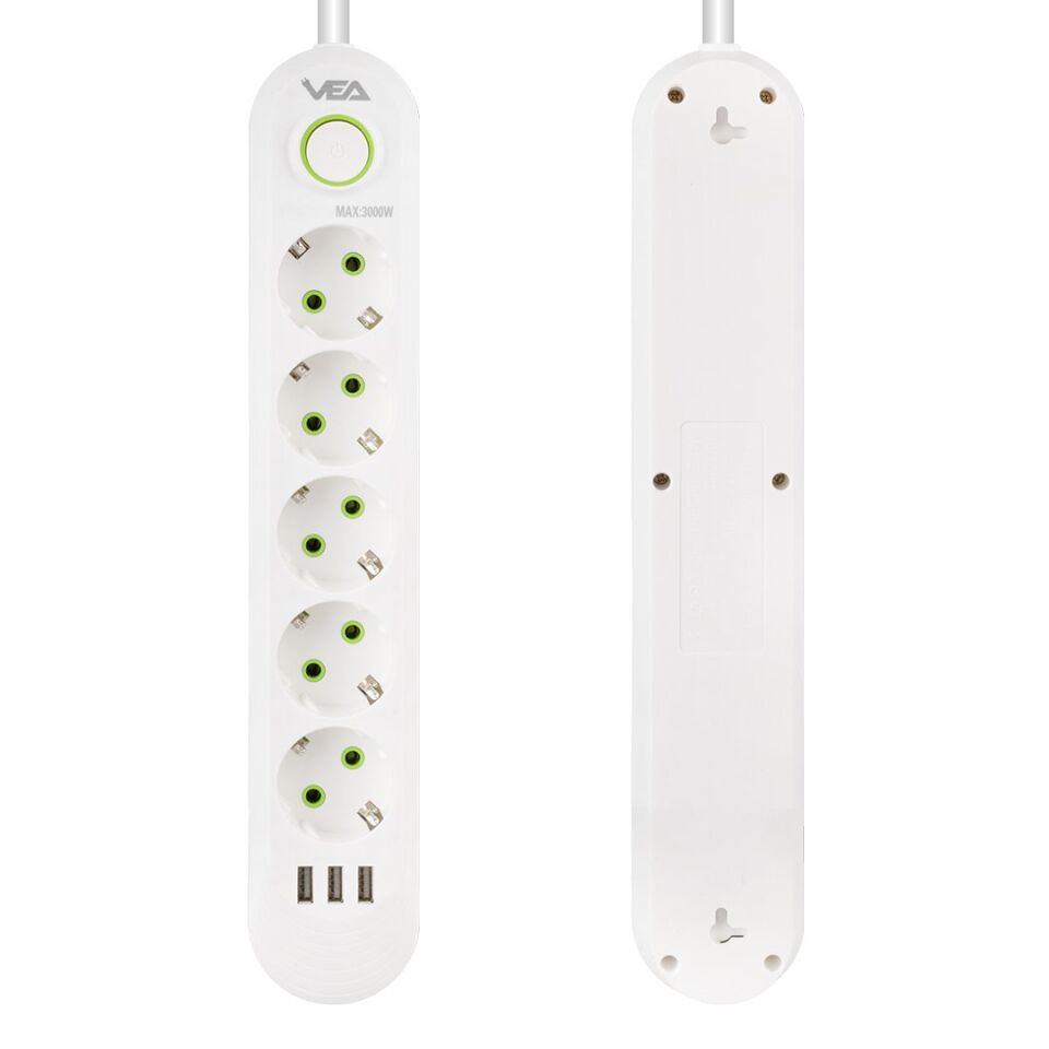 Vea VA-21562 5'li 3 USB'li 1.5 Metre Akım Korumalı Priz
