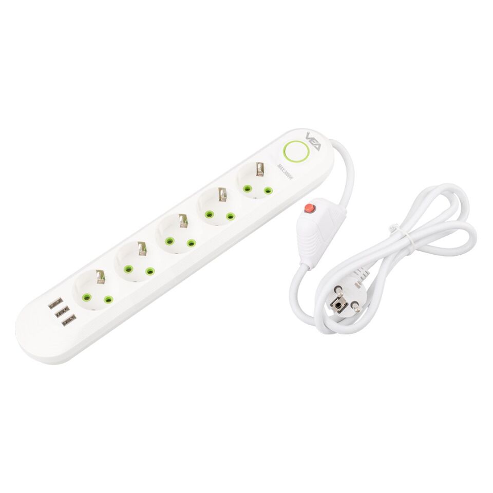 Vea VA-21562 5'li 3 USB'li 1.5 Metre Akım Korumalı Priz