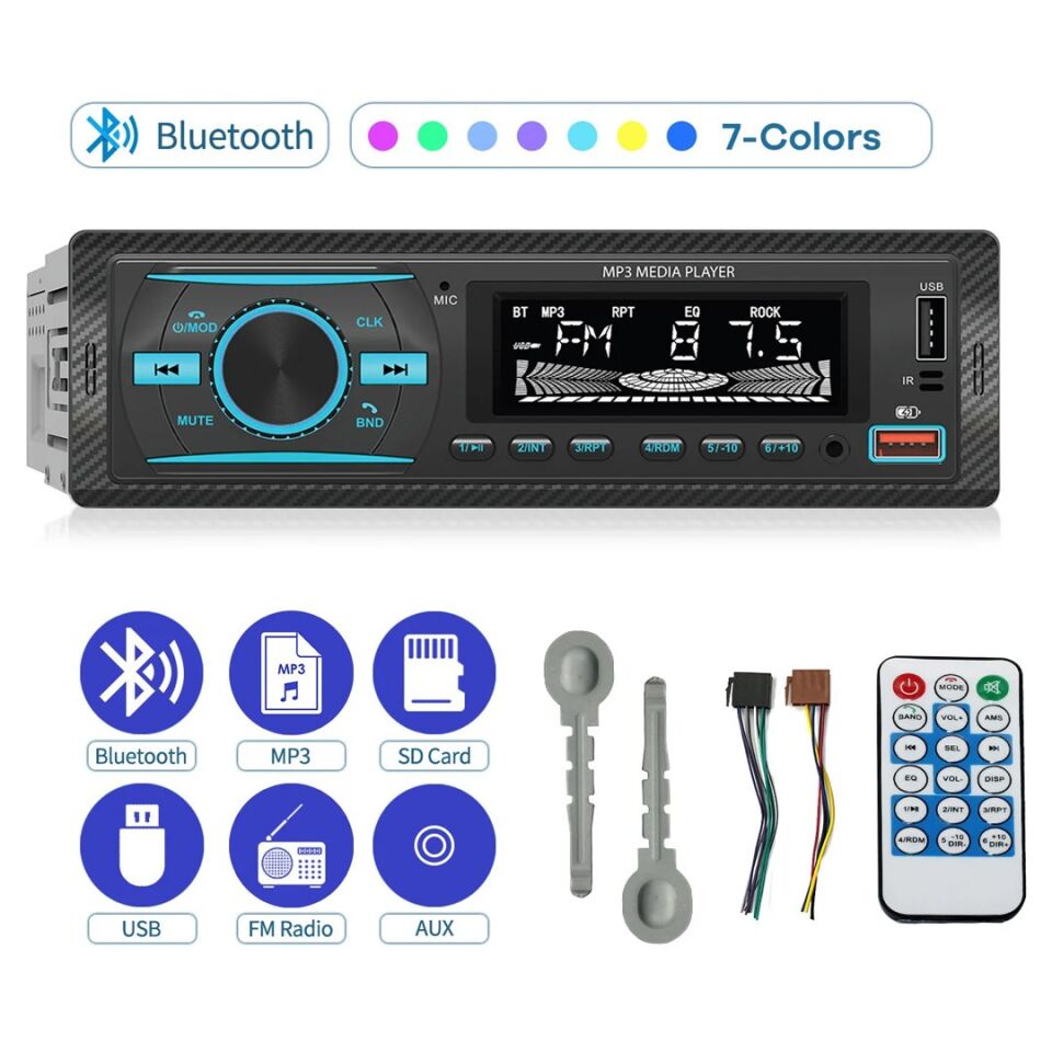 Premio KAC38 RGB 7 Renkli Bluetooth'lu 4x55 Watt Oto Teyp