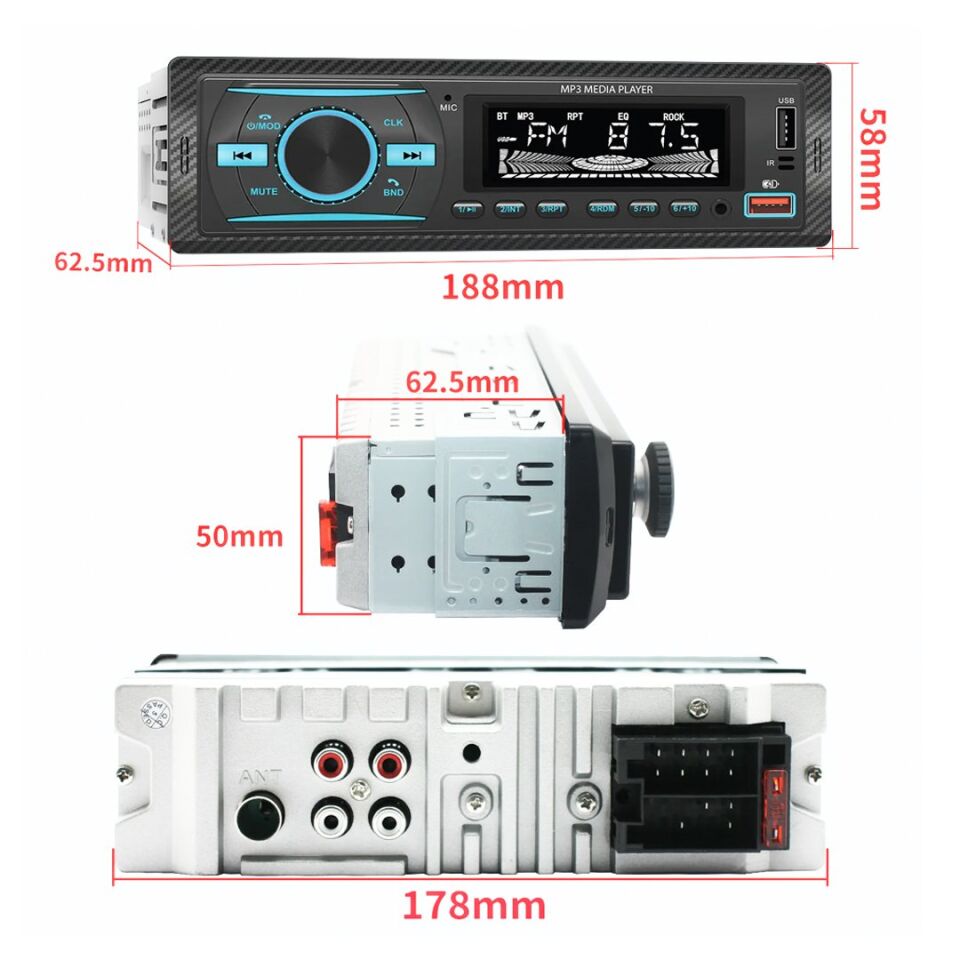 Premio KAC38 RGB 7 Renkli Bluetooth'lu 4x55 Watt Oto Teyp