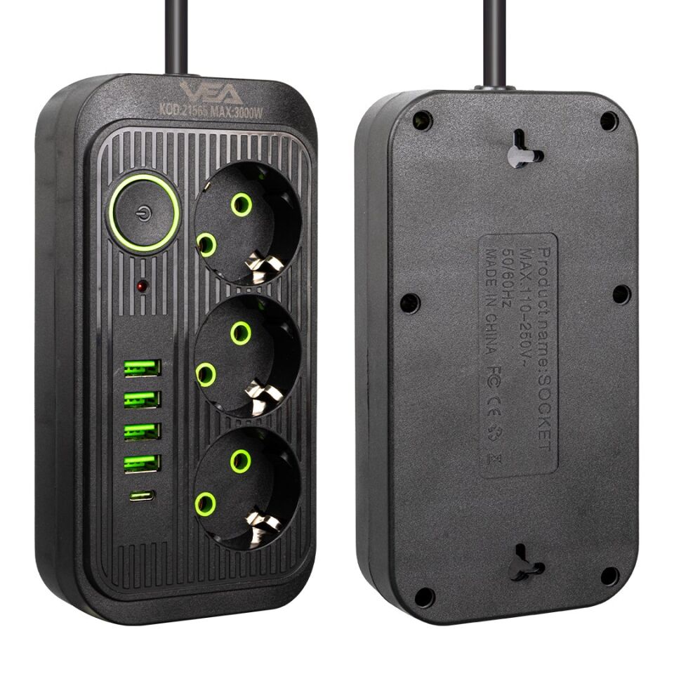 Vea VA-21565 3'lü 4 USB'li 1.5 Metre Akım Korumalı Priz