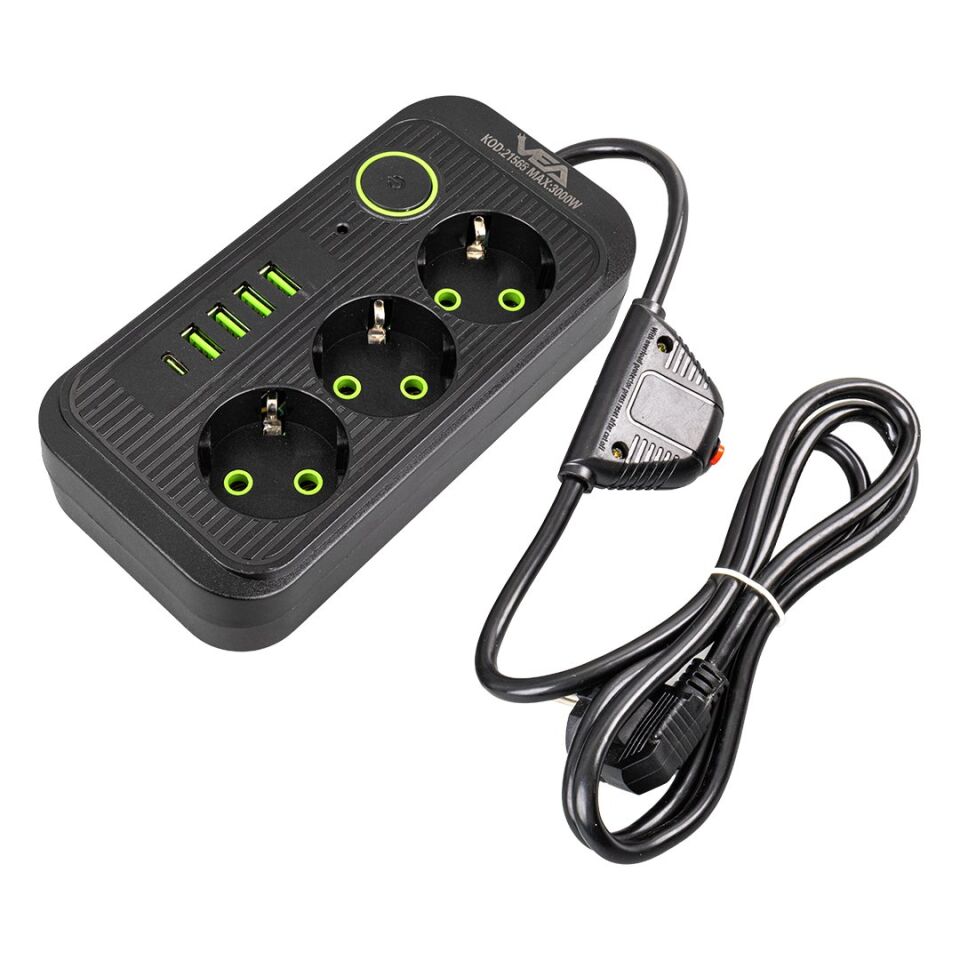 Vea VA-21565 3'lü 4 USB'li 1.5 Metre Akım Korumalı Priz